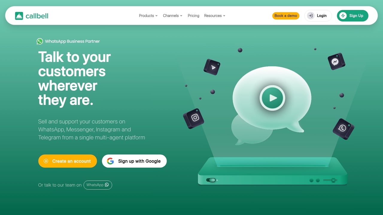 Screenshot of Callbell website
