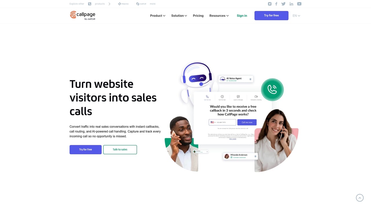 Screenshot of CallPage website