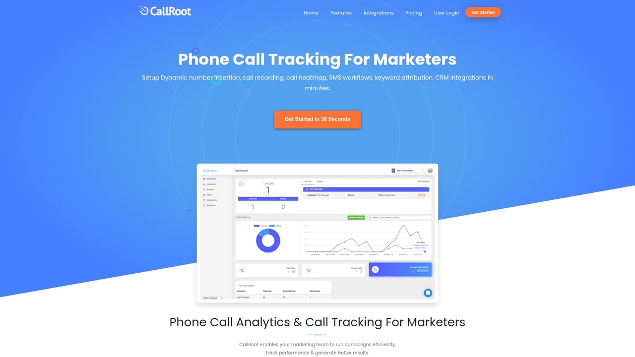 Screenshot of CallRoot website
