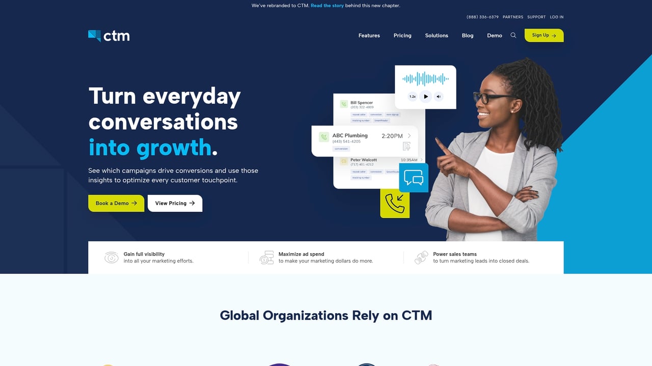 Screenshot of CallTrackingMetrics website
