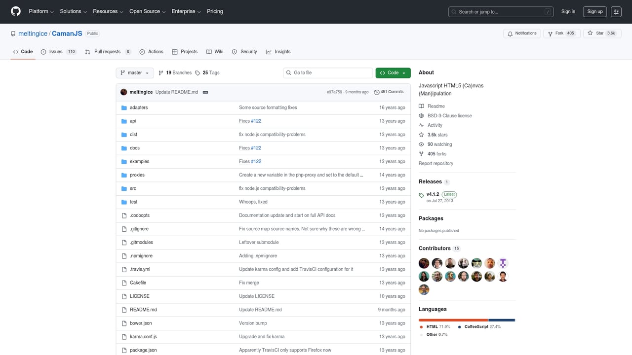 Screenshot of CamanJS website