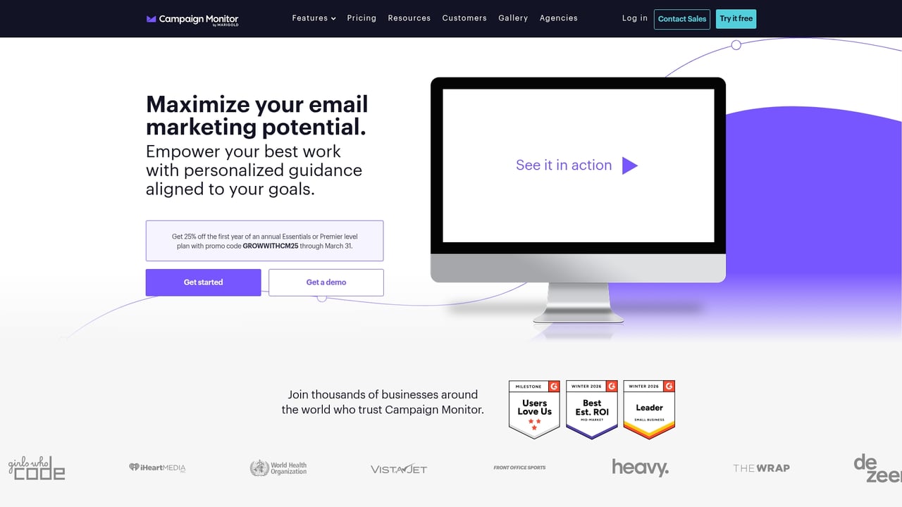 Screenshot of Campaign Monitor website