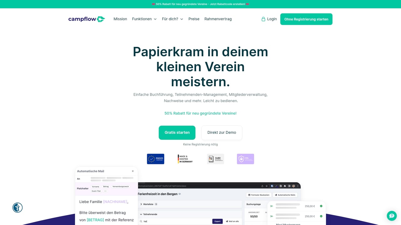 Screenshot of Campflow website