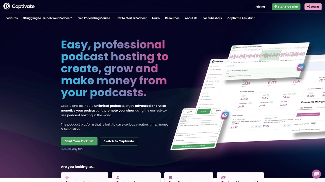 Screenshot of Captivate.fm website