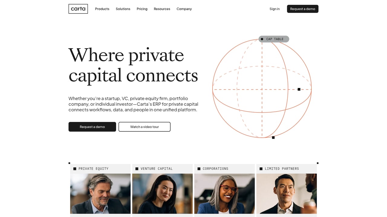 Screenshot of Carta website