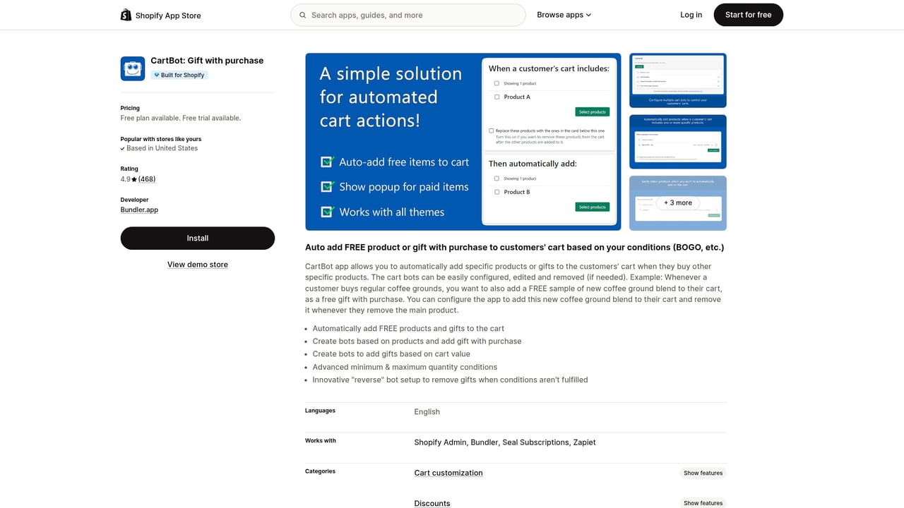 Screenshot of CartBot website