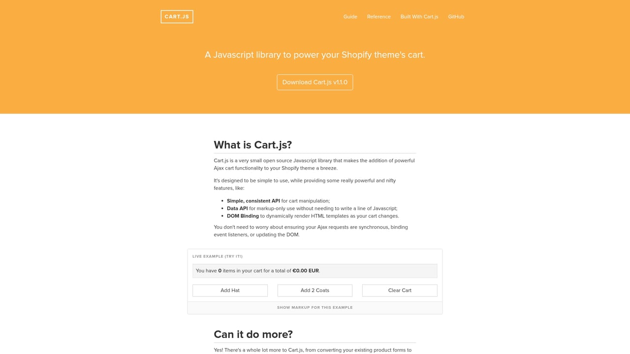 Screenshot of Cart.js website