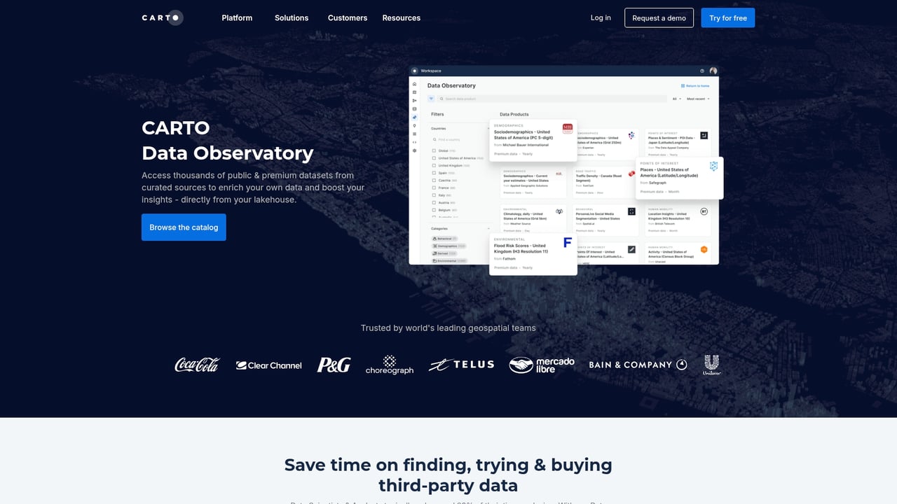 Screenshot of CARTO Data Observatory website