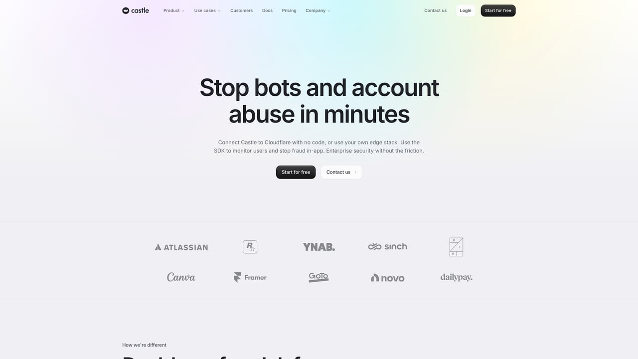 Screenshot of Castle website