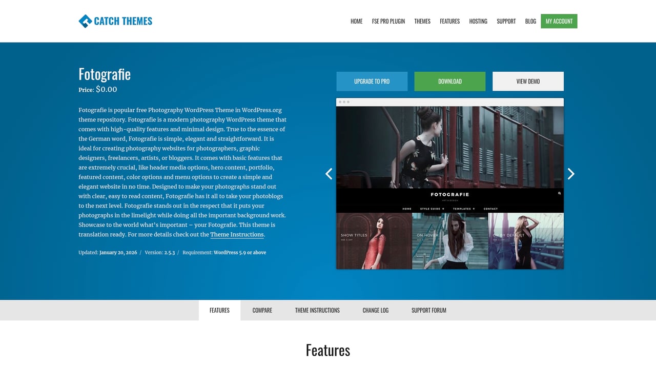 Screenshot of Catch Themes Fotografie website