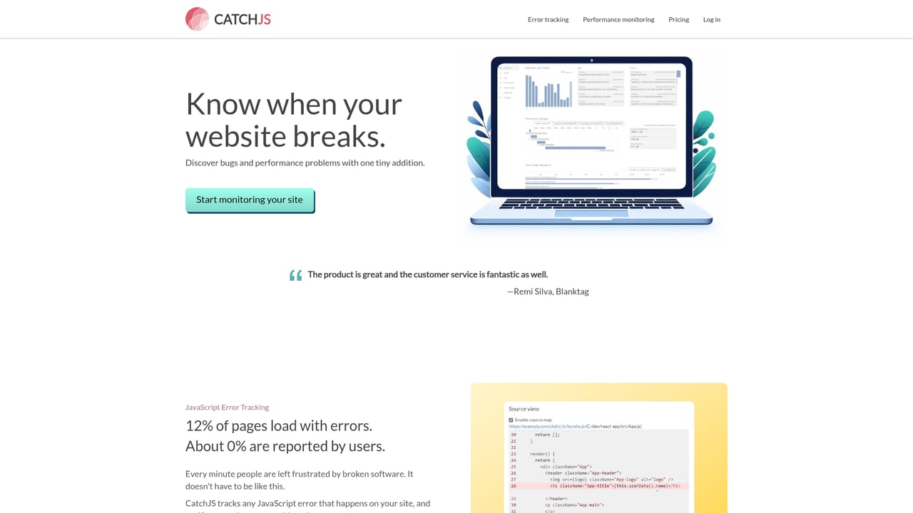 Screenshot of CatchJS website