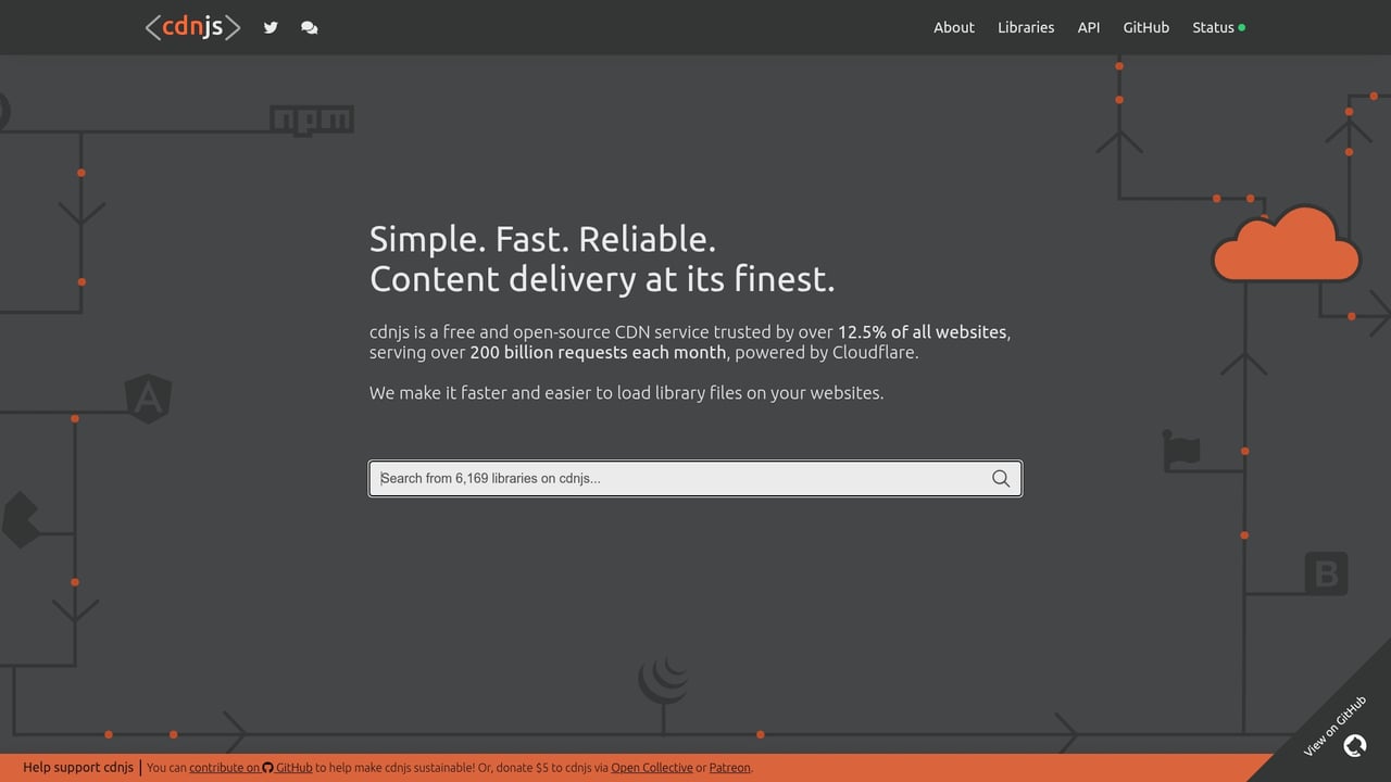 Screenshot of cdnjs website