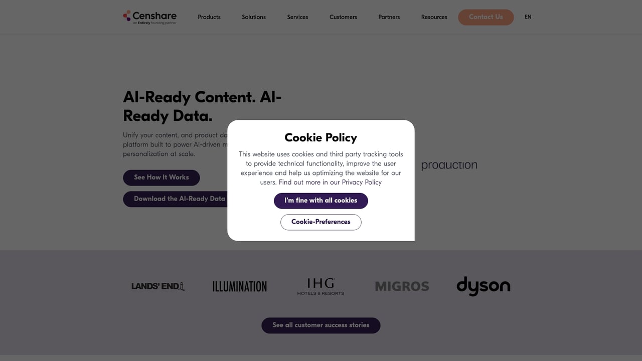 Screenshot of Censhare website