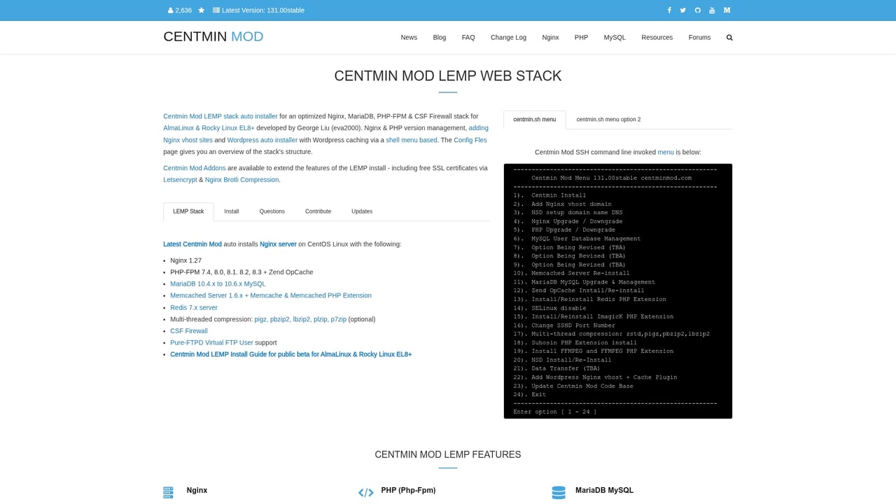 Screenshot of Centminmod website