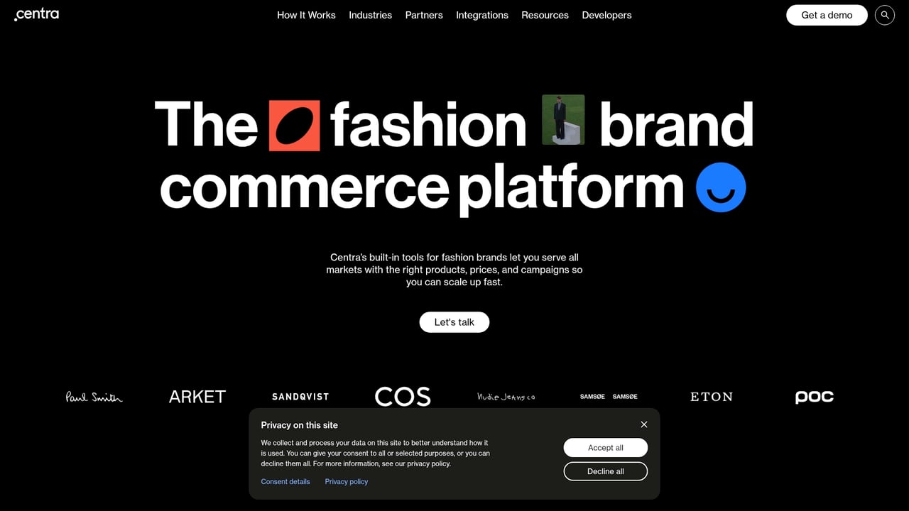Screenshot of Centra website