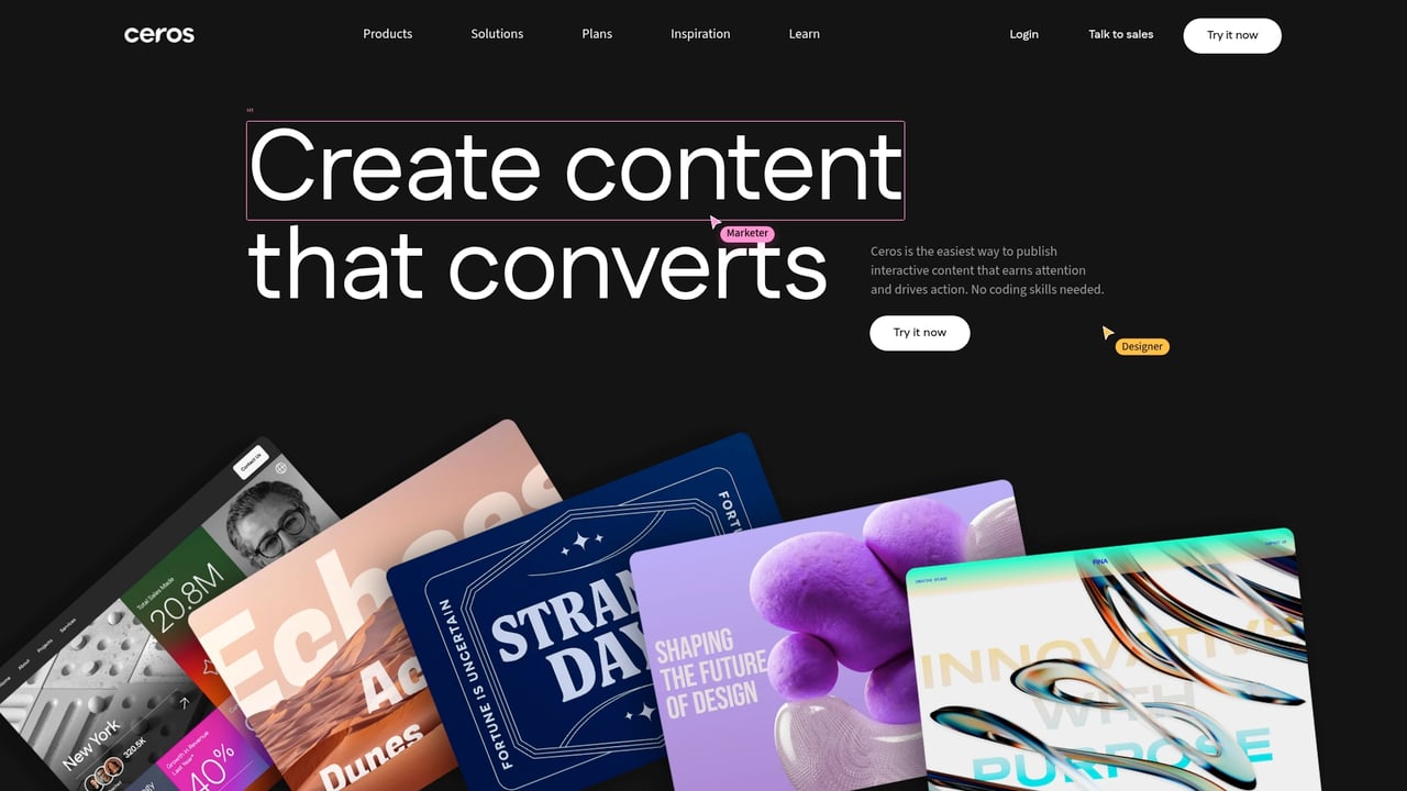 Screenshot of Ceros website