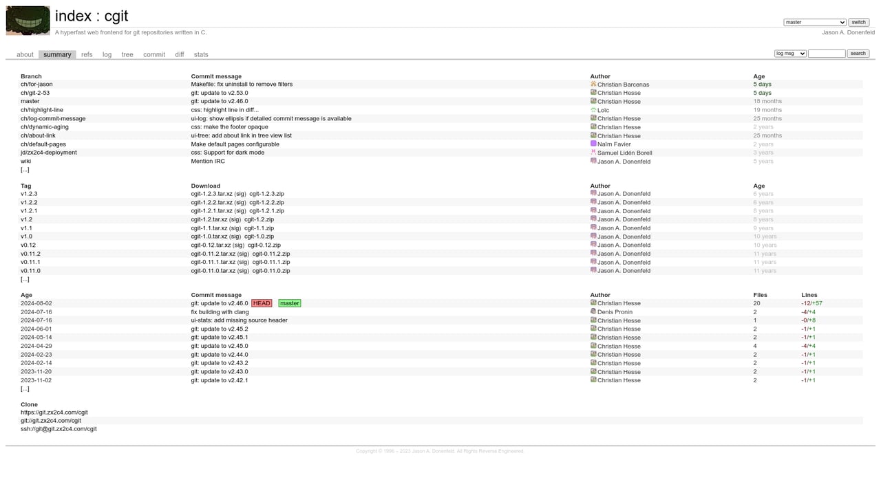 Screenshot of cgit website