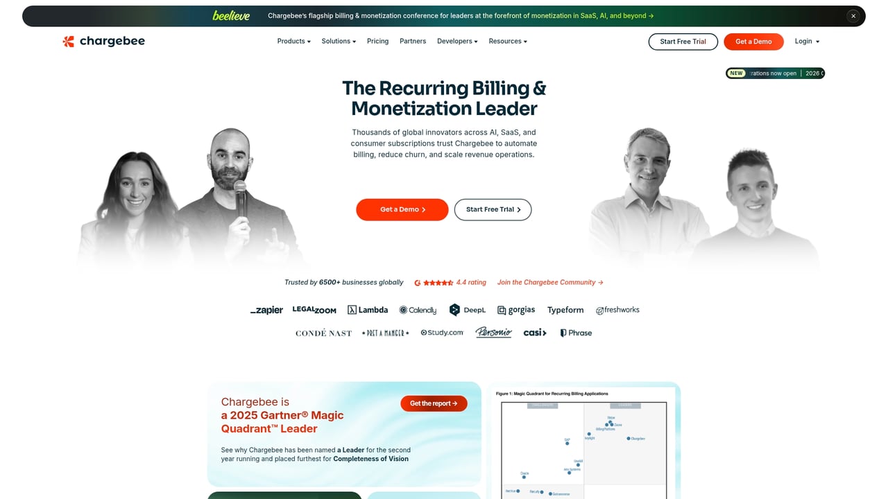 Screenshot of Chargebee website