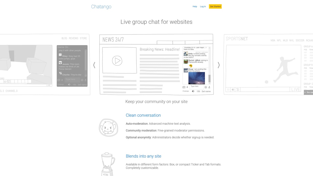 Screenshot of Chatango website