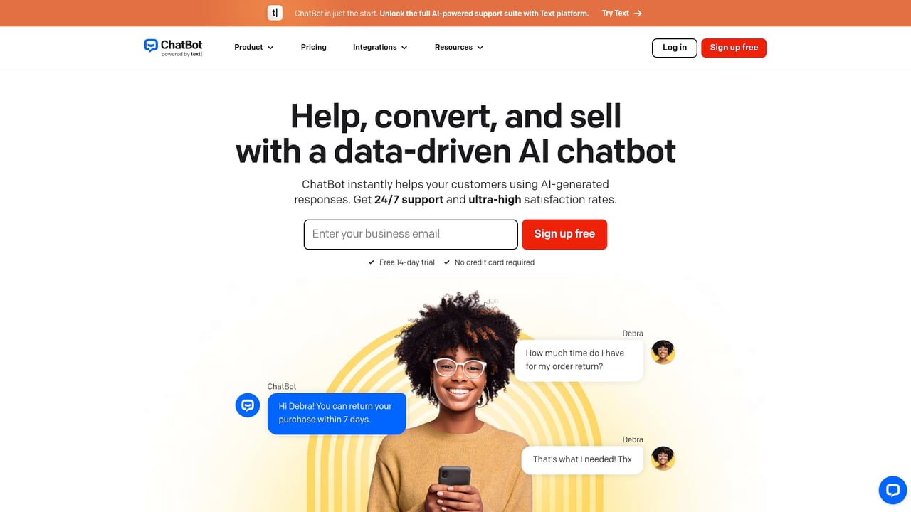 Screenshot of ChatBot website