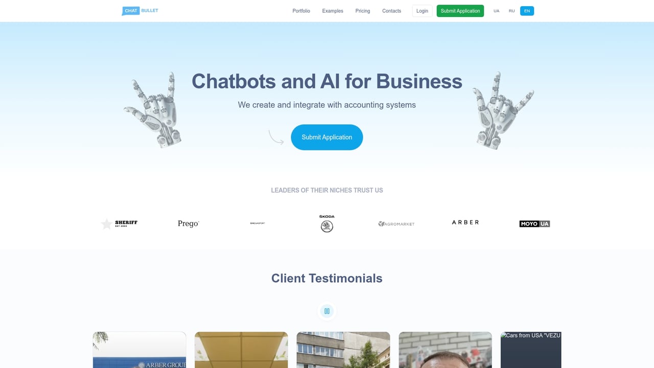Screenshot of ChatBullet website