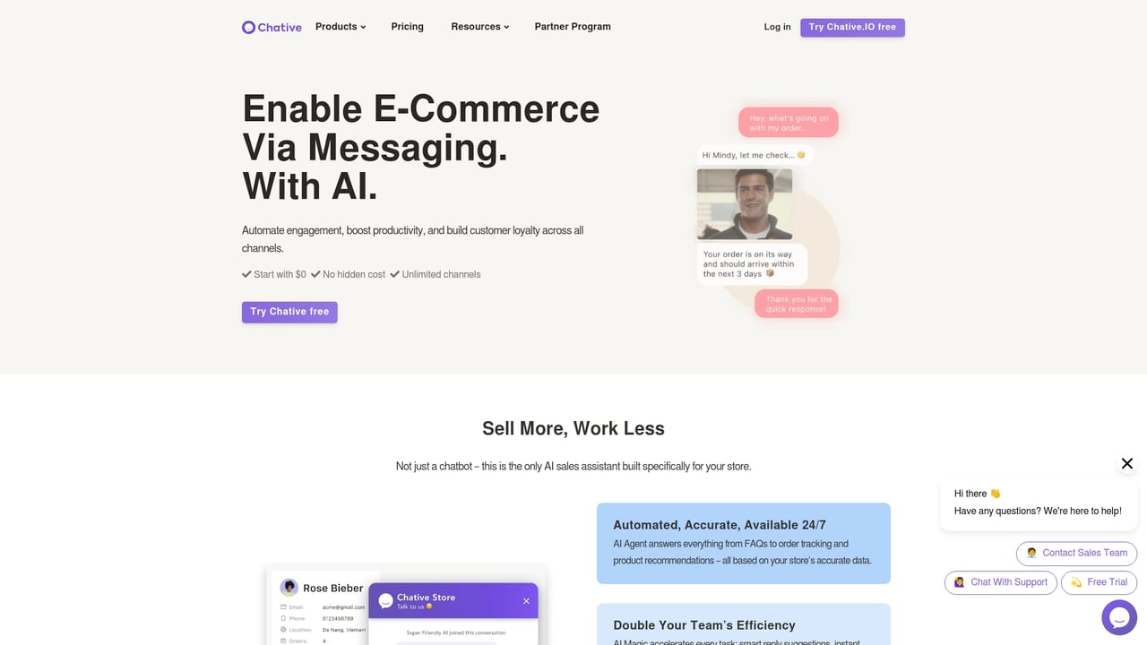 Screenshot of Chative website