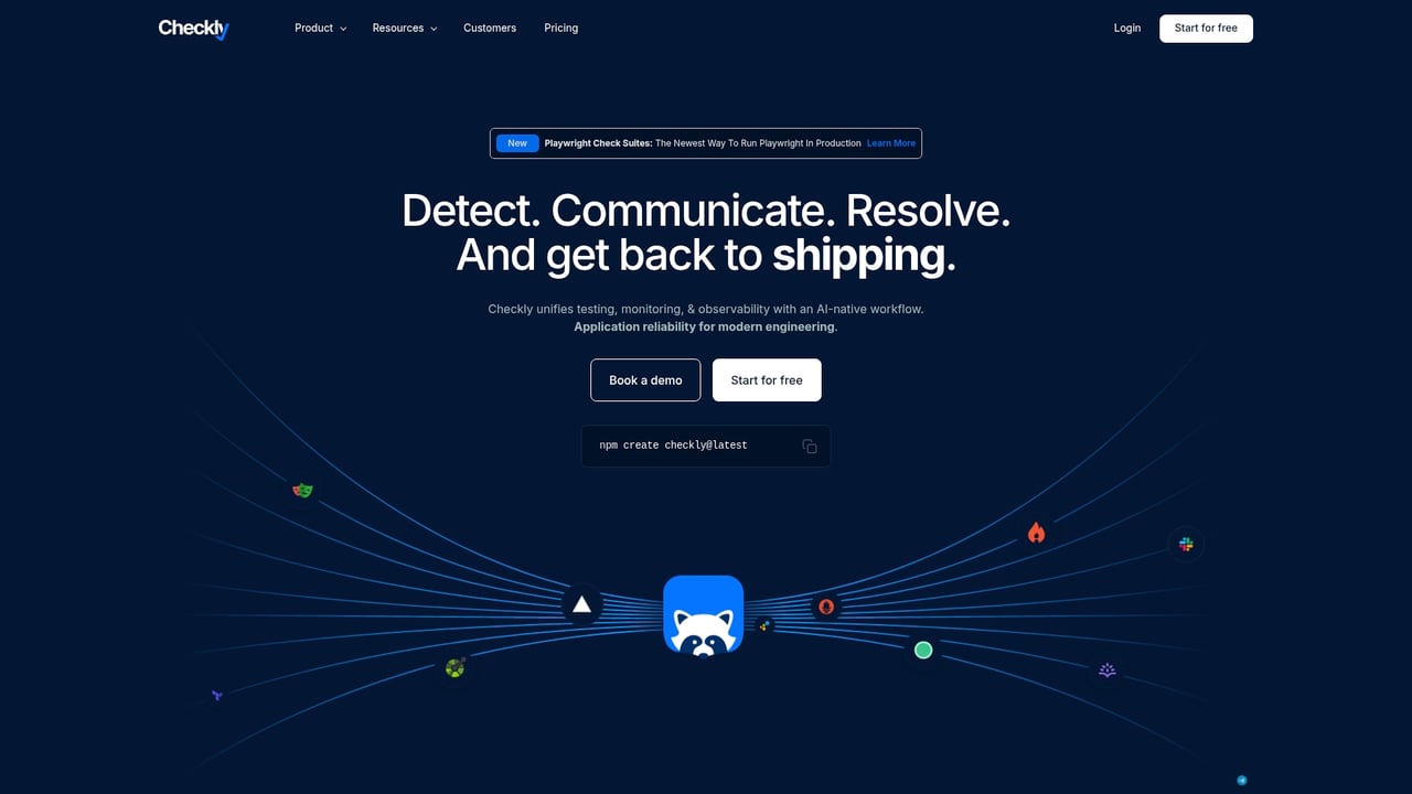 Screenshot of Checkly website