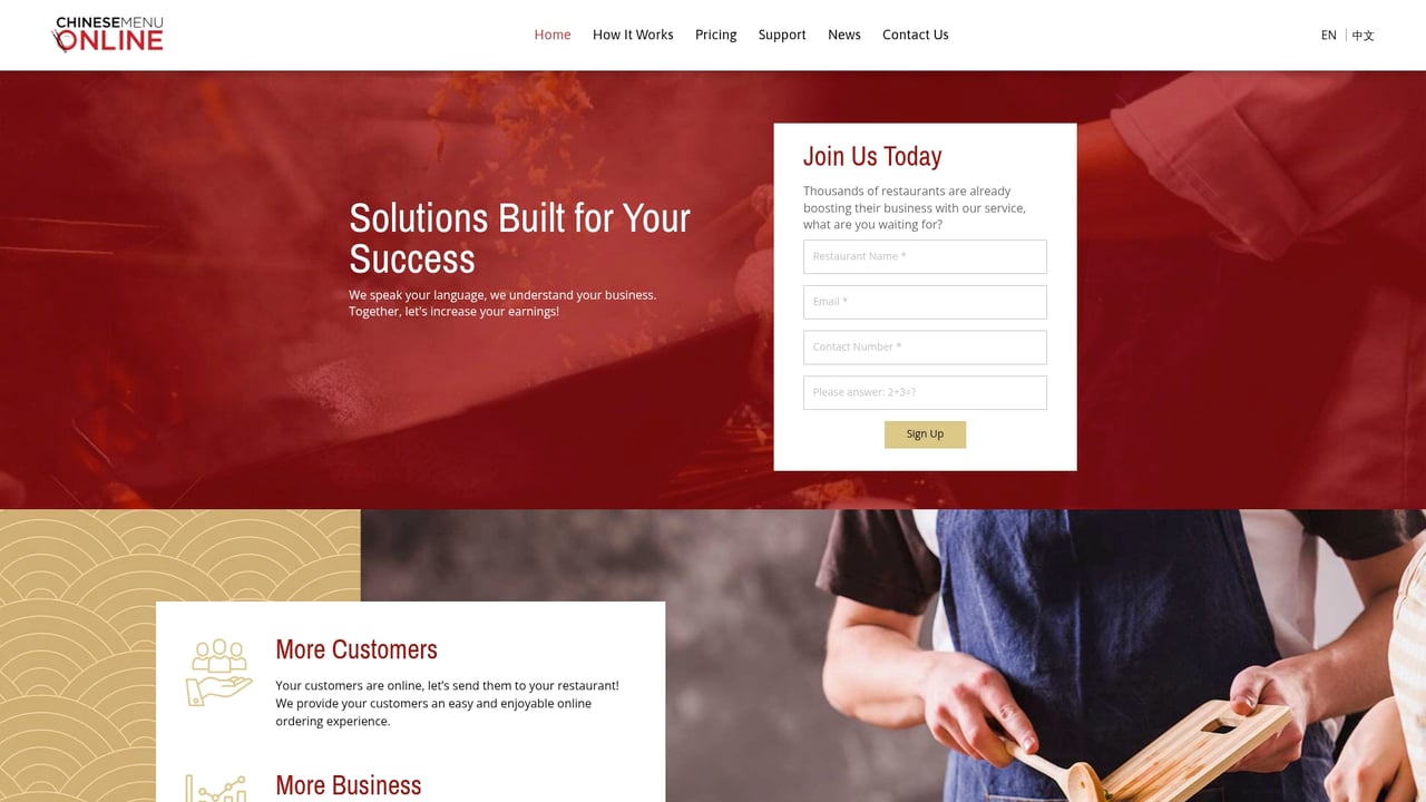 Screenshot of Chinese Menu Online website