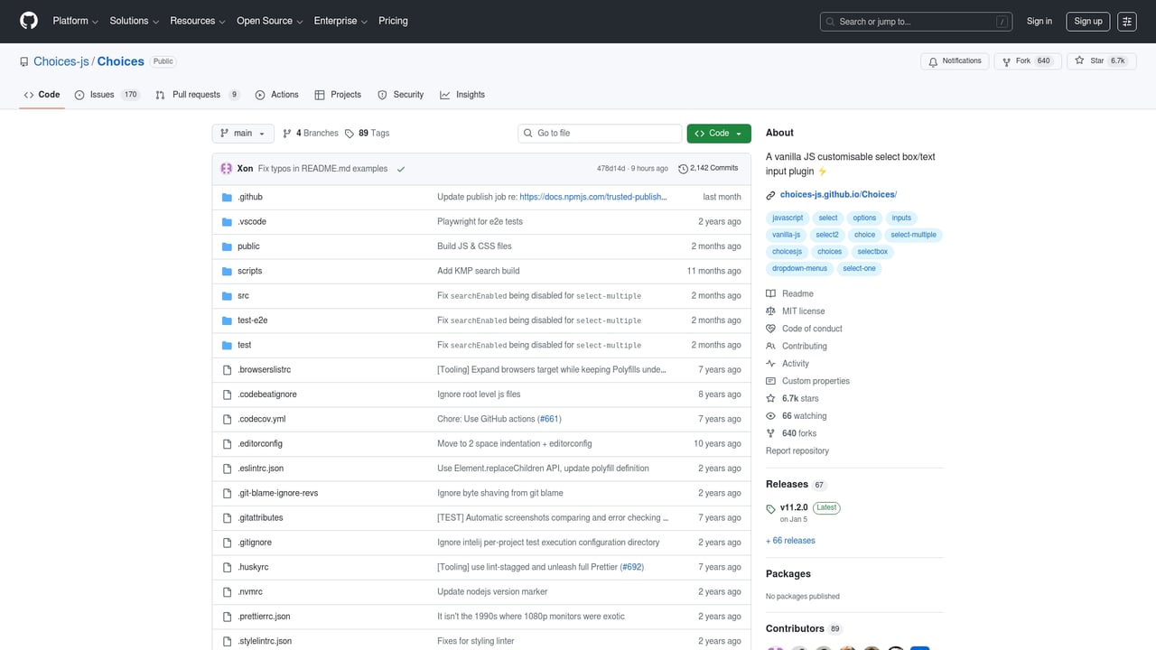 Screenshot of Choices website