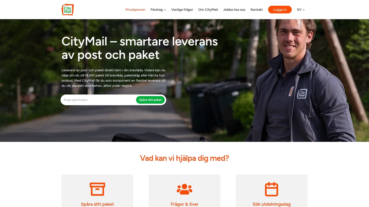 Screenshot of CityMail website