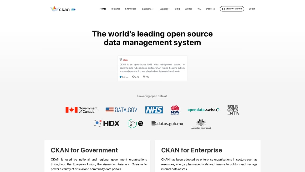 Screenshot of Ckan website