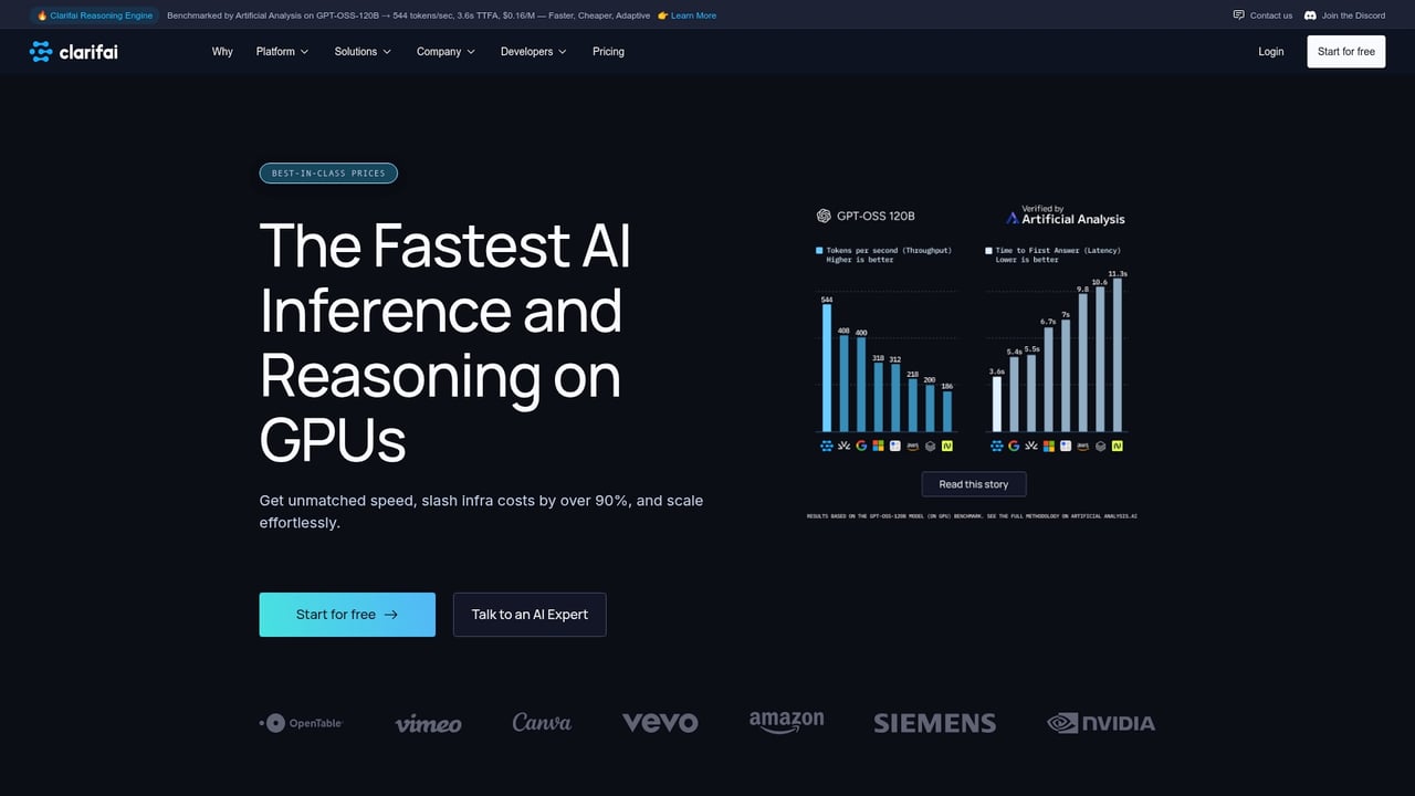 Screenshot of Clarifai website