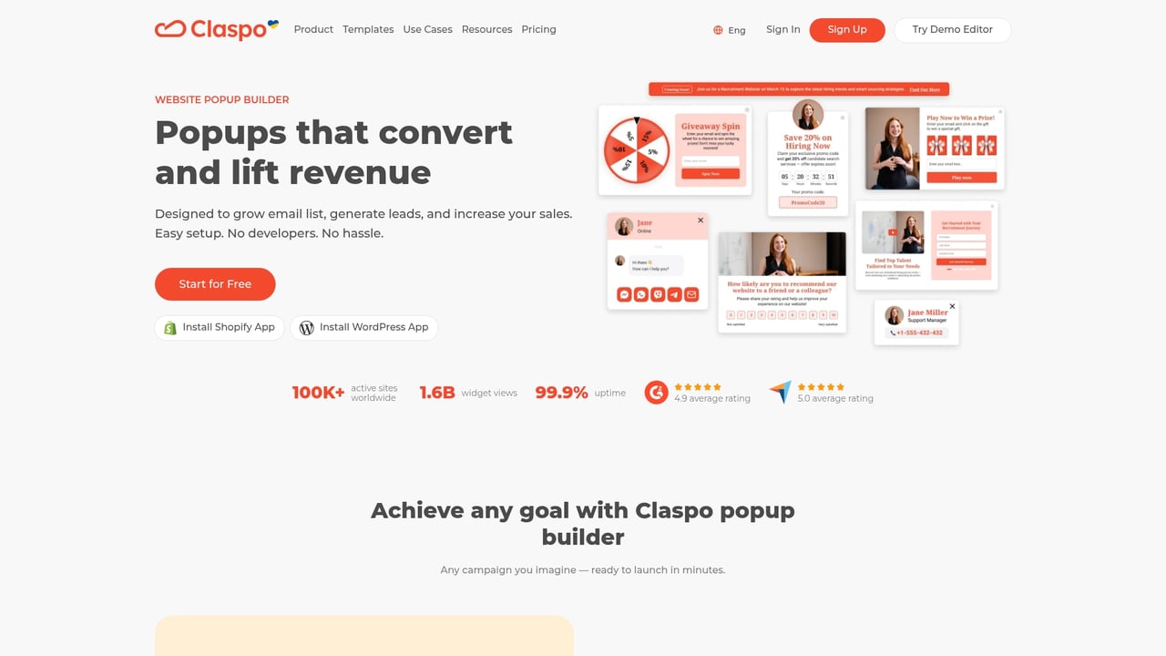 Screenshot of Claspo website