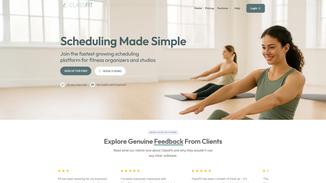 Screenshot of ClassFit website