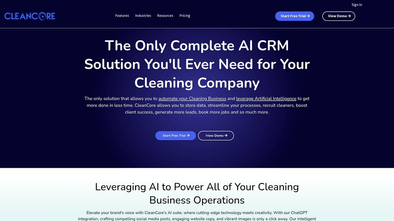 Screenshot of CleanCore website