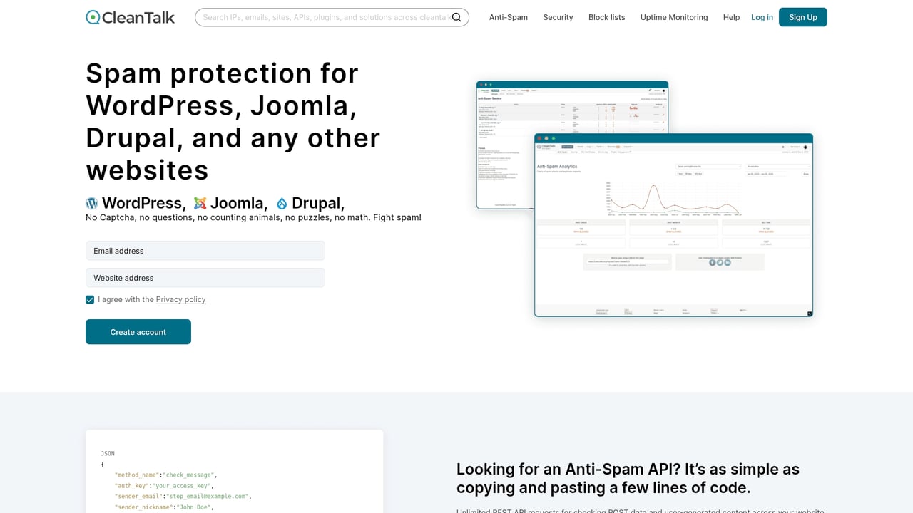 Screenshot of CleanTalk website