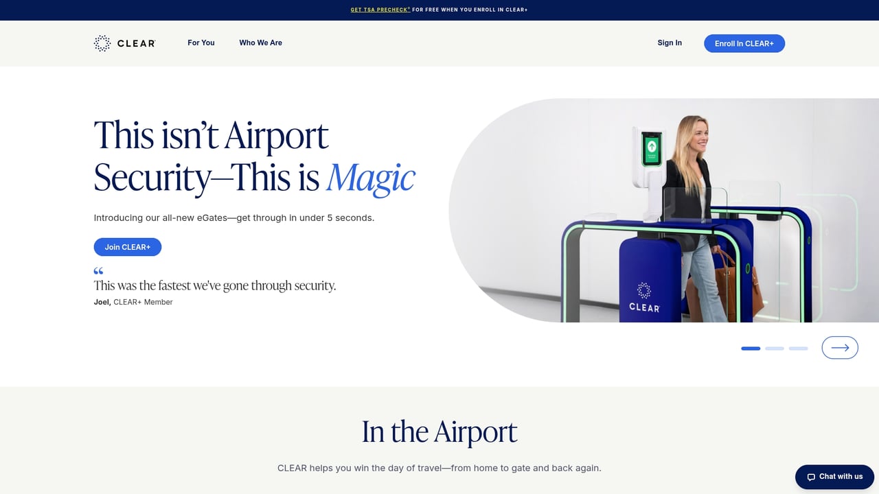 Screenshot of Clear website