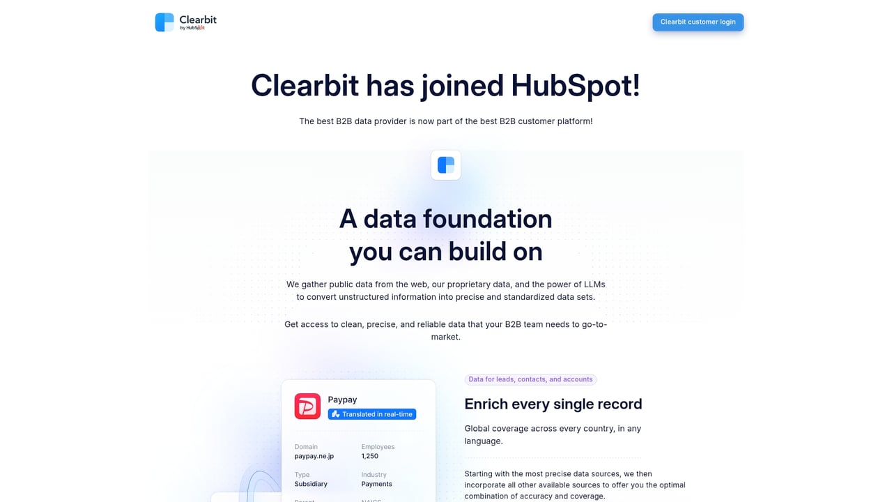 Screenshot of Clearbit Reveal website