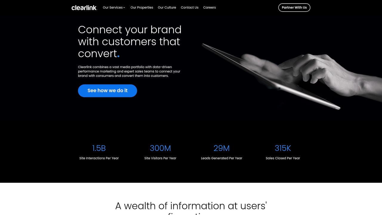 Screenshot of Clearlink website