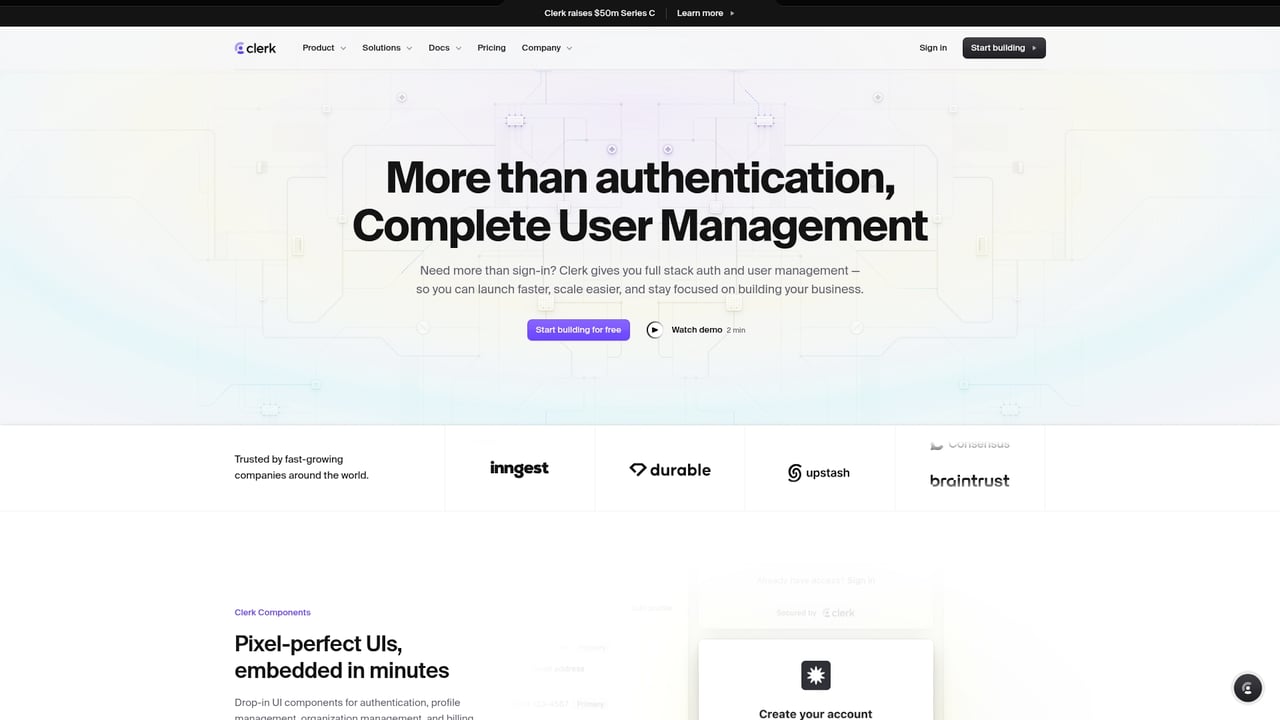 Screenshot of Clerk website