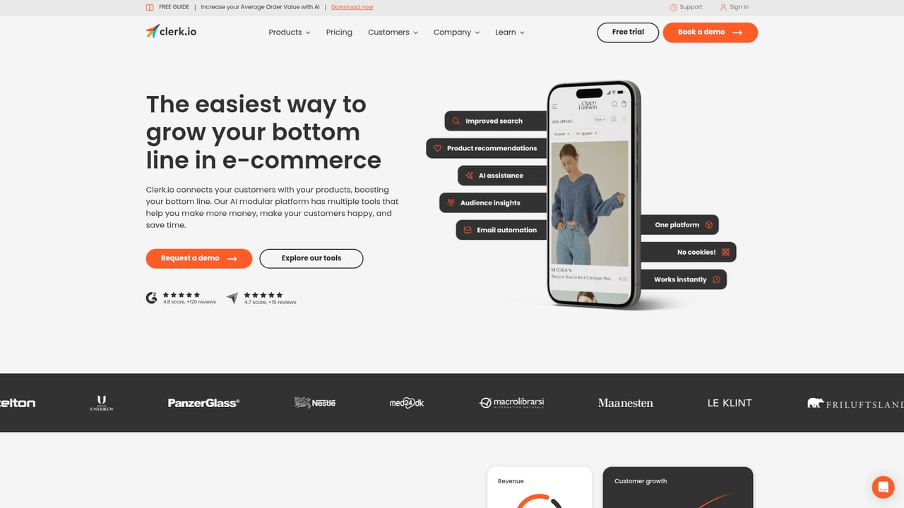 Screenshot of Clerk.io website