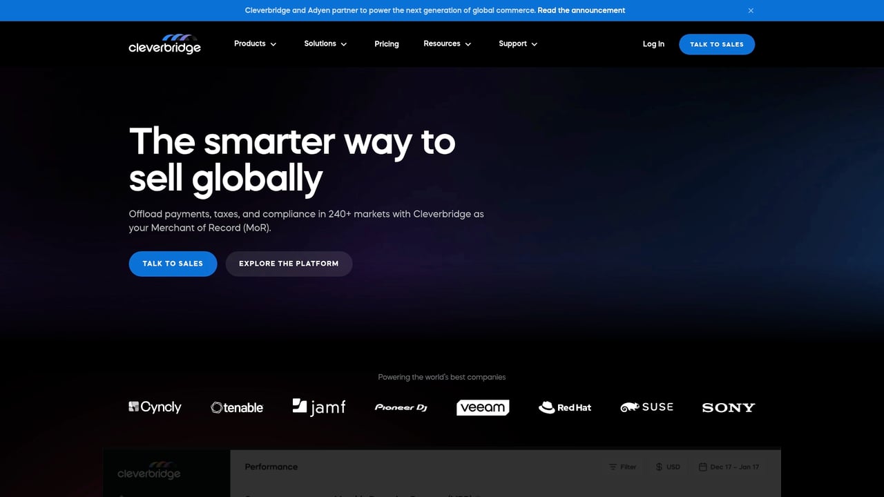 Screenshot of Cleverbridge website