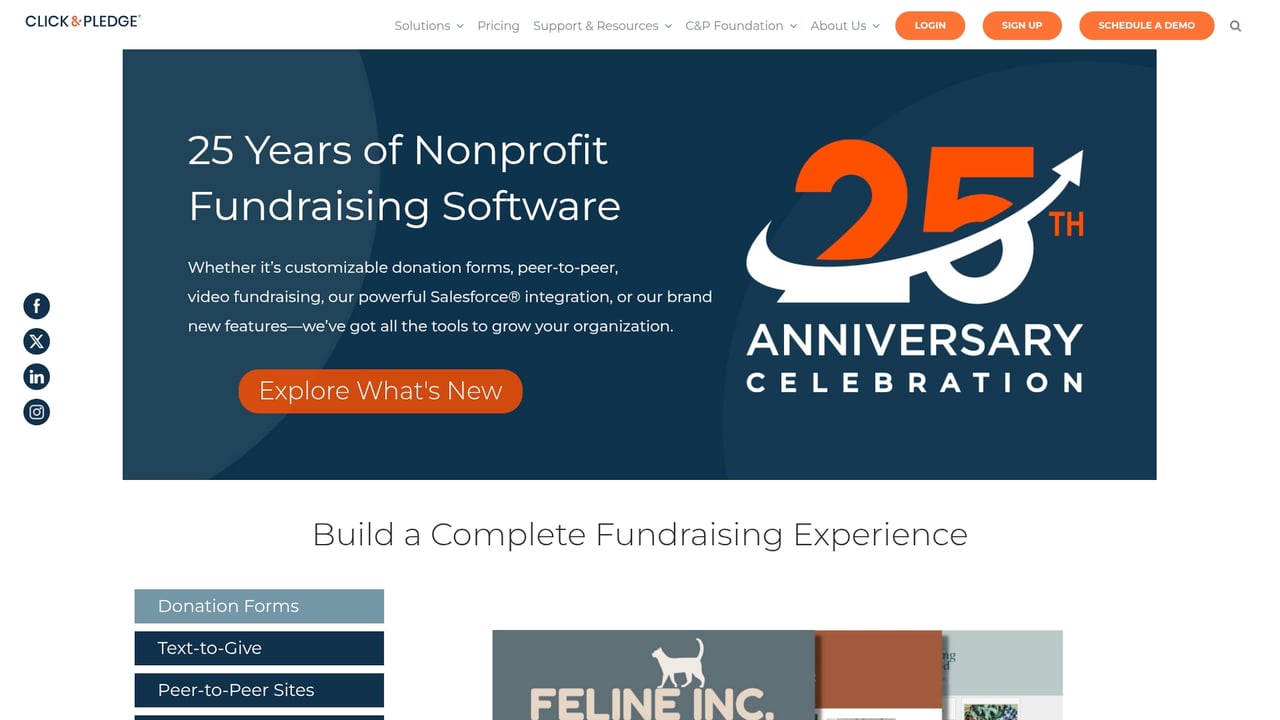 Screenshot of Click & Pledge website