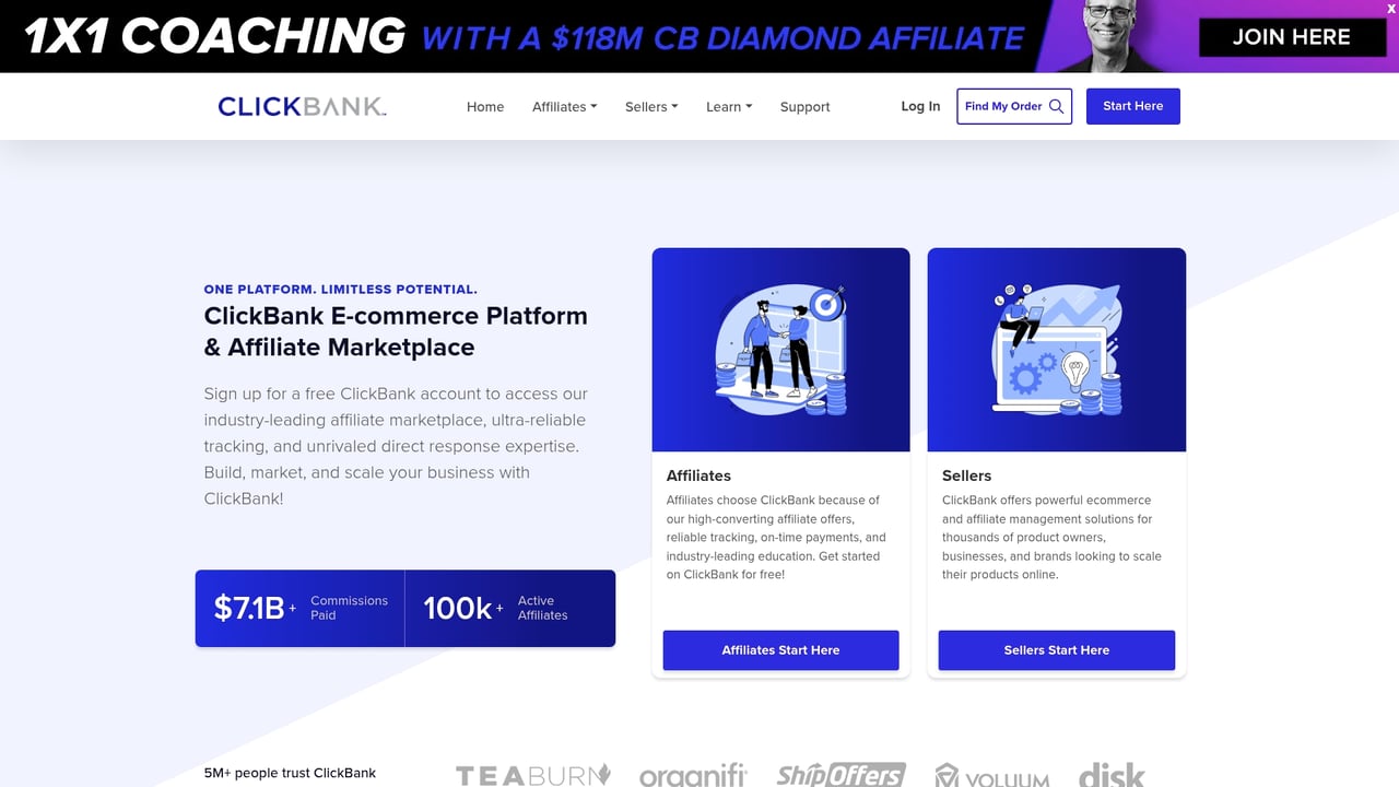 Screenshot of Clickbank website