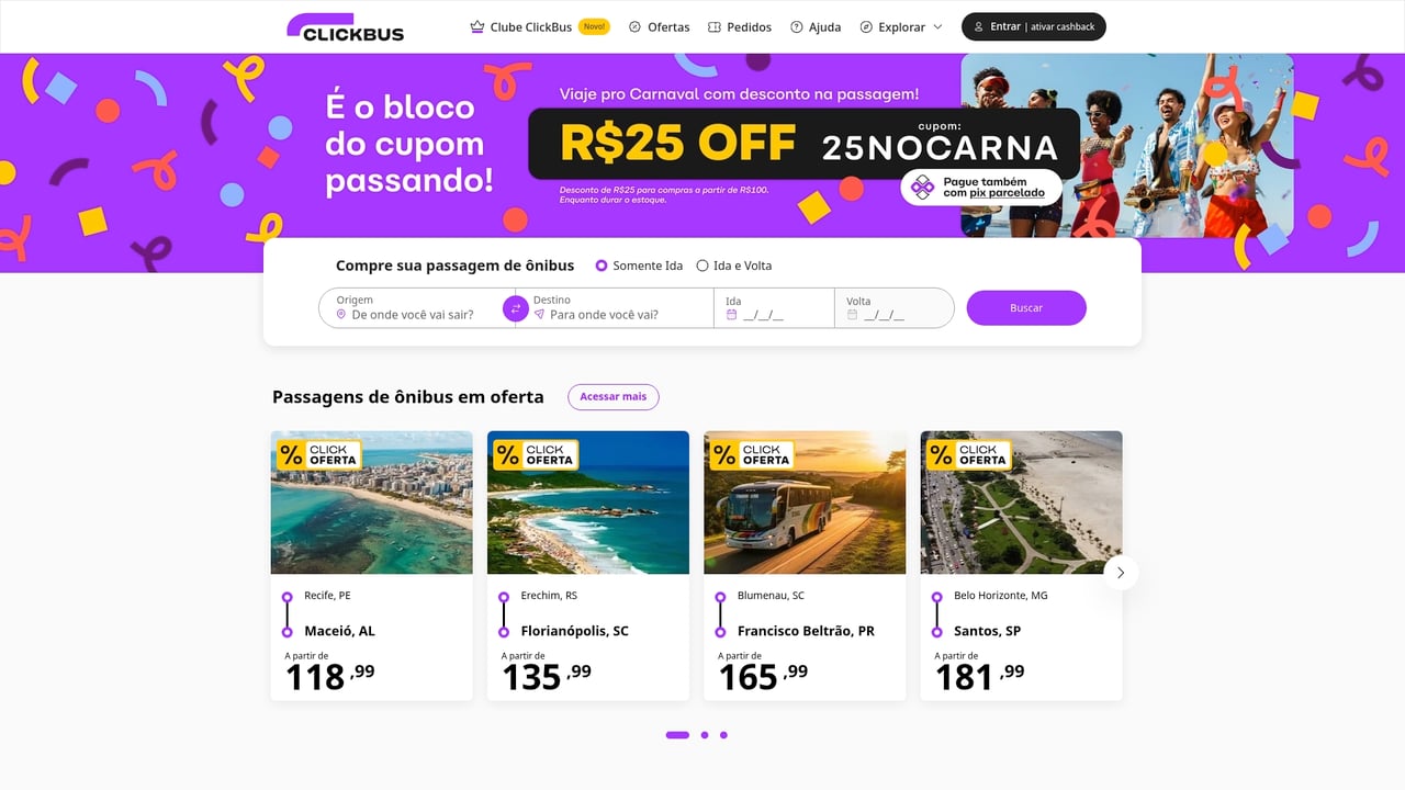 Screenshot of ClickBus website