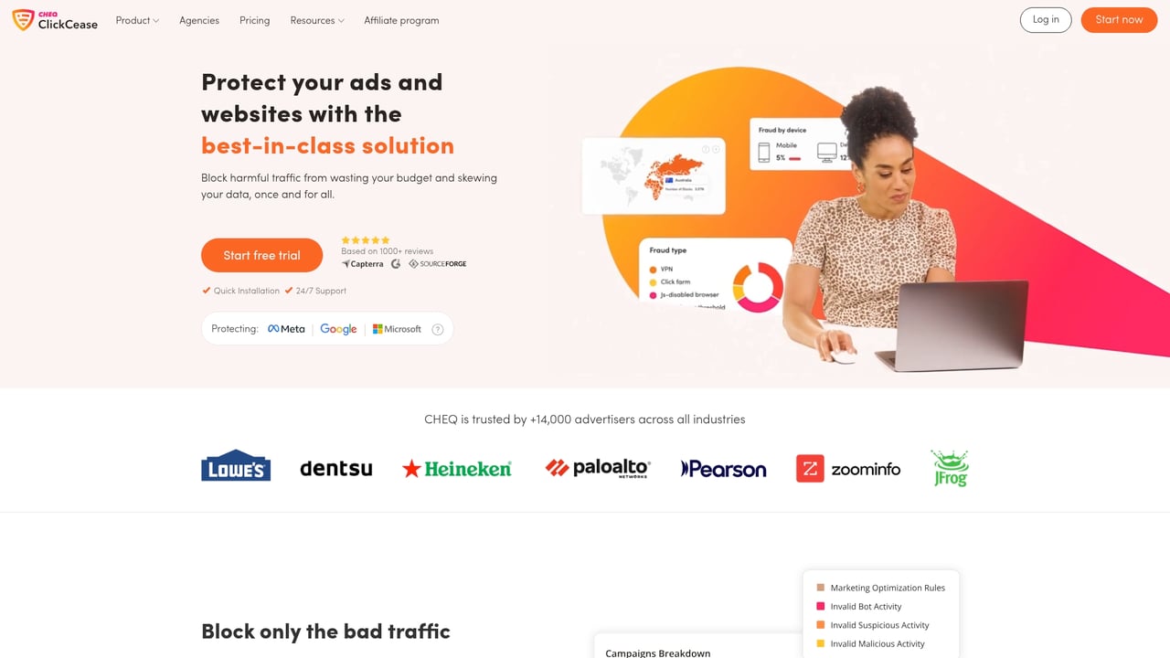 Screenshot of ClickCease website