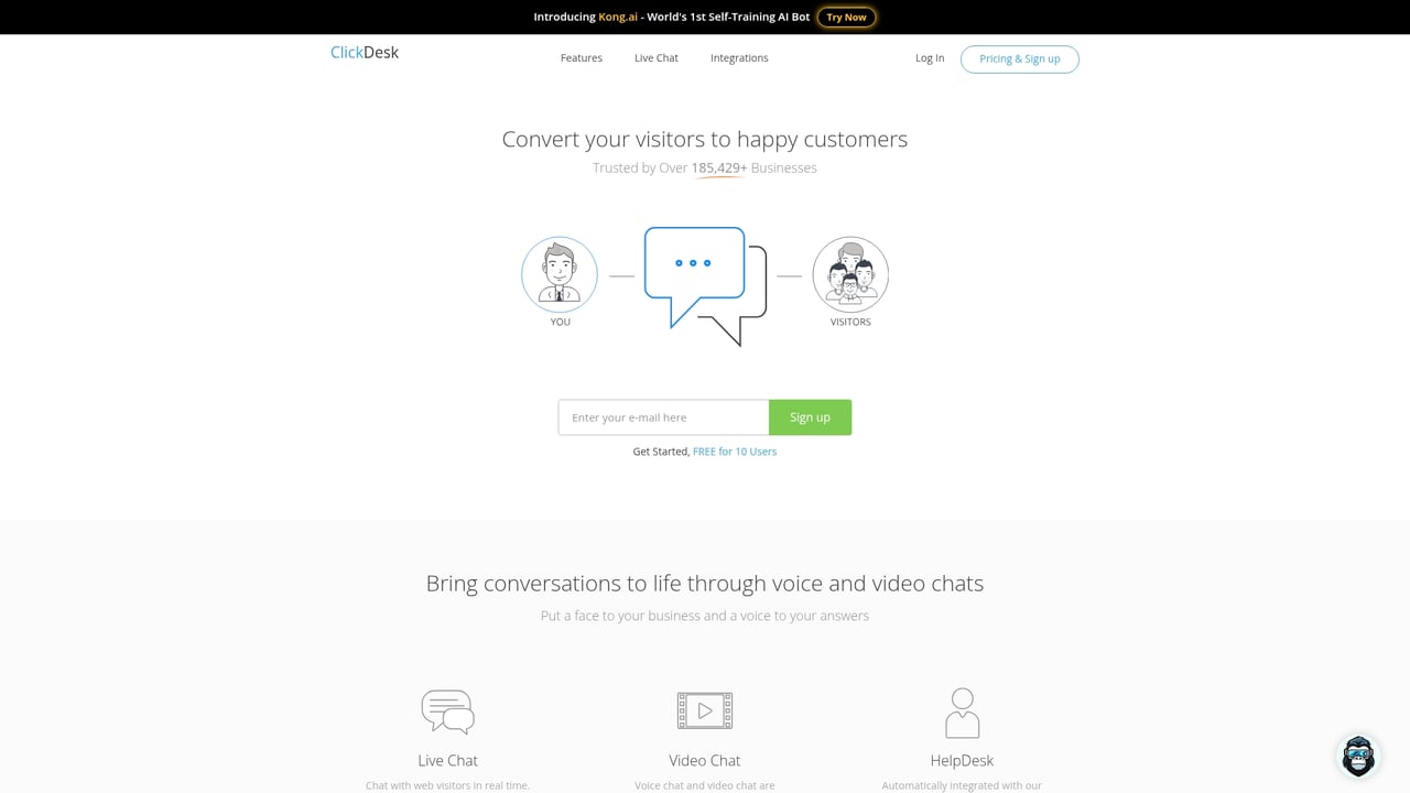 Screenshot of ClickDesk website
