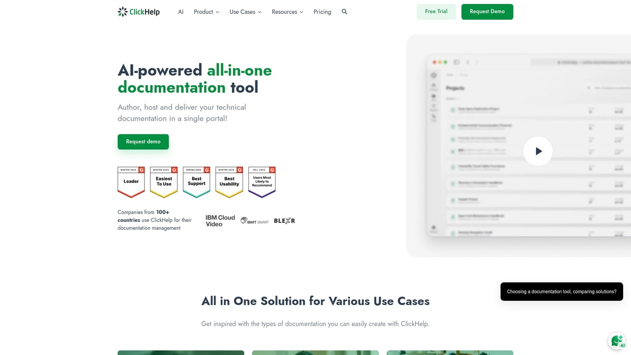 Screenshot of ClickHelp website