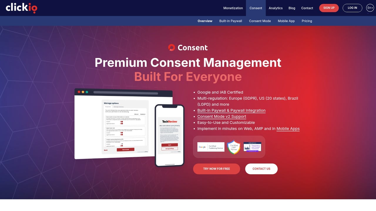 Screenshot of clickio website