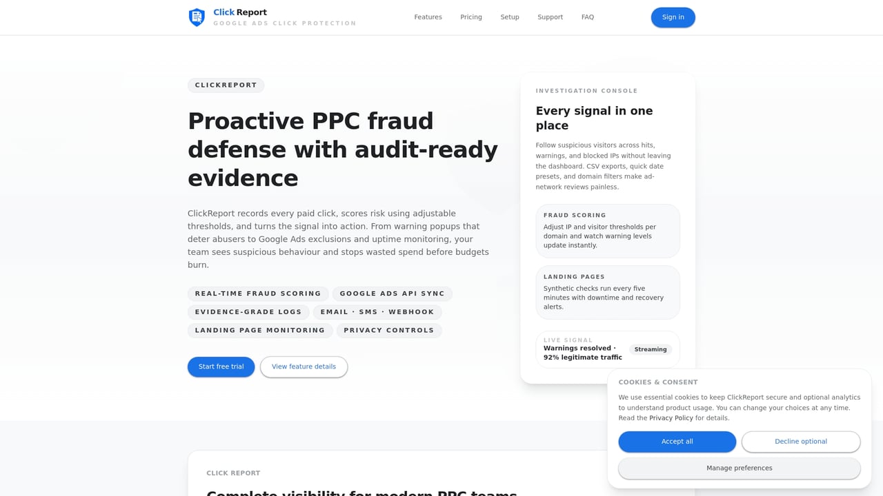 Screenshot of ClickReport website
